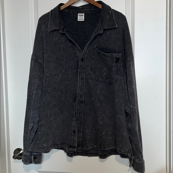 PINK Victoria’s Secret Acid Wash Button Down Soft Fleece Shacket - Picture 2 of 4
